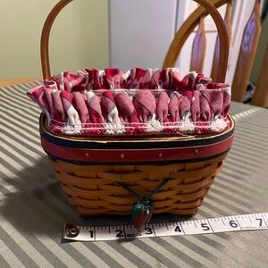 Longaberger Woven Strawberry Accent Basket with Red Gingham Liner